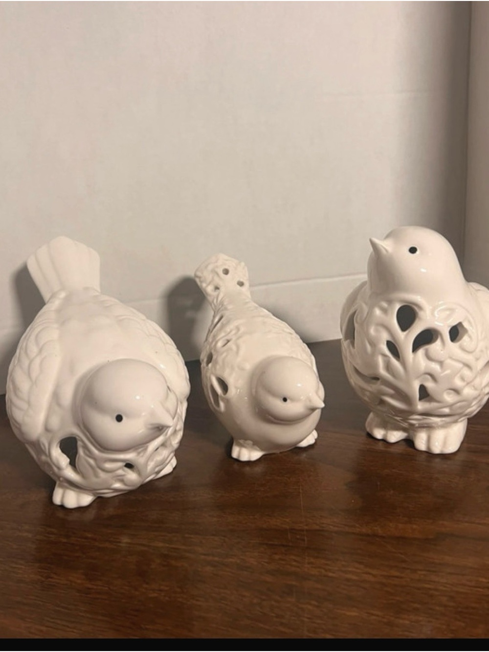 White Ceramic Bird Figurine Trio